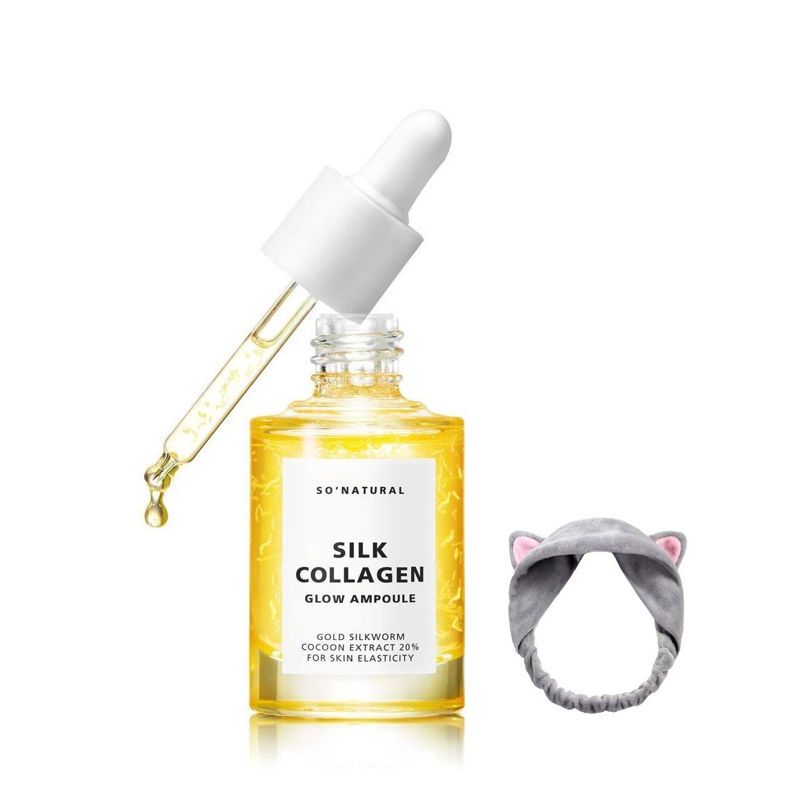 Serum Collagen Dưỡng Ẩm, Phục Hồi Da, Chống Lão Hoá So'Natural Silk Collagen Glow Ampoule 30ml + Tặng kèm 1 băng đô tai mèo xinh xắn ( màu ngẫu nhiên)