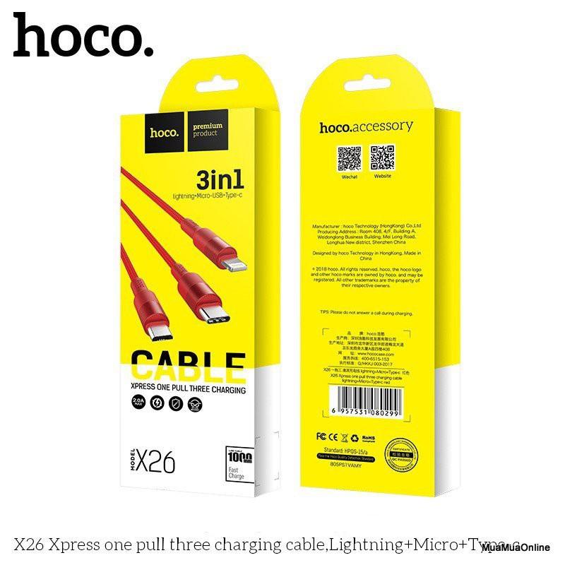 Cáp Sạc Hoco X26 3 Đầu Lightning + Micro Usb + Type-C