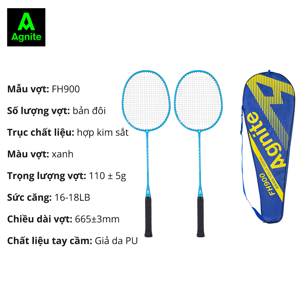 Bộ 2 vợt cầu lông thế hệ mới Agnite, siêu bền, nhẹ TẶNG kèm hộp cầu và túi đựng FH900/FH901