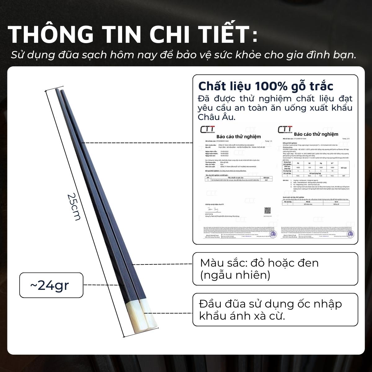 Bộ 10 đôi đũa gỗ trắc DandiHome cao cấp