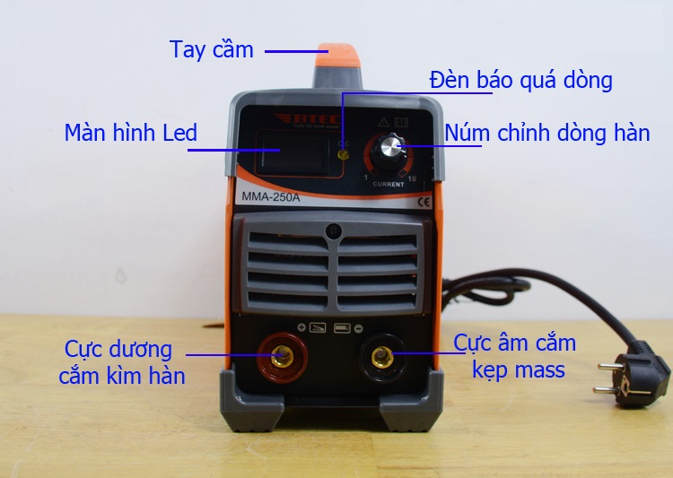 MÁY HÀN QUE ĐIỆN TỬ BTEC MMA 250A + TẶNG BAO TAY INGCO HGVK05
