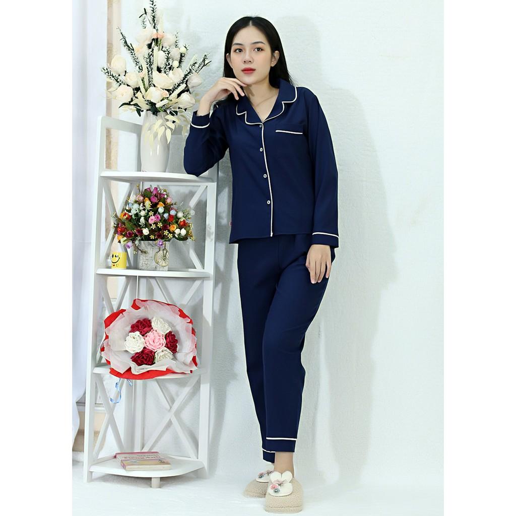 Bộ đồ bộ Pijama màu XANH ĐEN tay dài quần dài lụa Pháp - Thoải Mái Nhẹ Nhàng