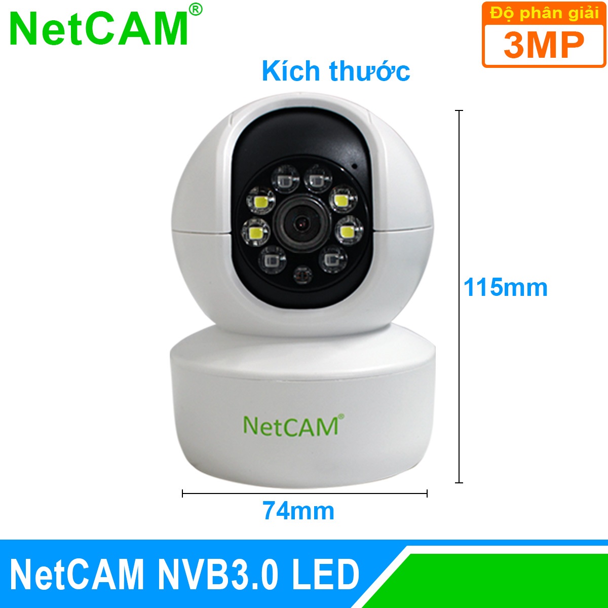 Camera IP wifi giám sát an ninh NetCAM NVB3.0, Độ phân giải 3.0MP, 4 đèn LED chiếu sáng - Hàng Chính Hãng