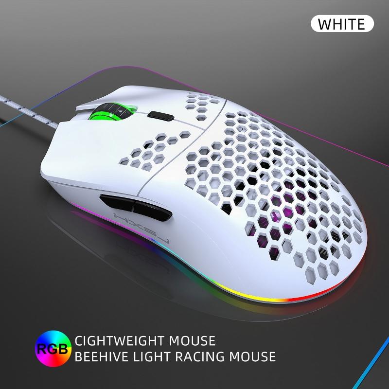 J900 6400DPI Điều Chỉnh 6 Nút Game Thủ Có Dây Cổng USB Tổ Ong Rỗng RGB Chuột Chơi Game