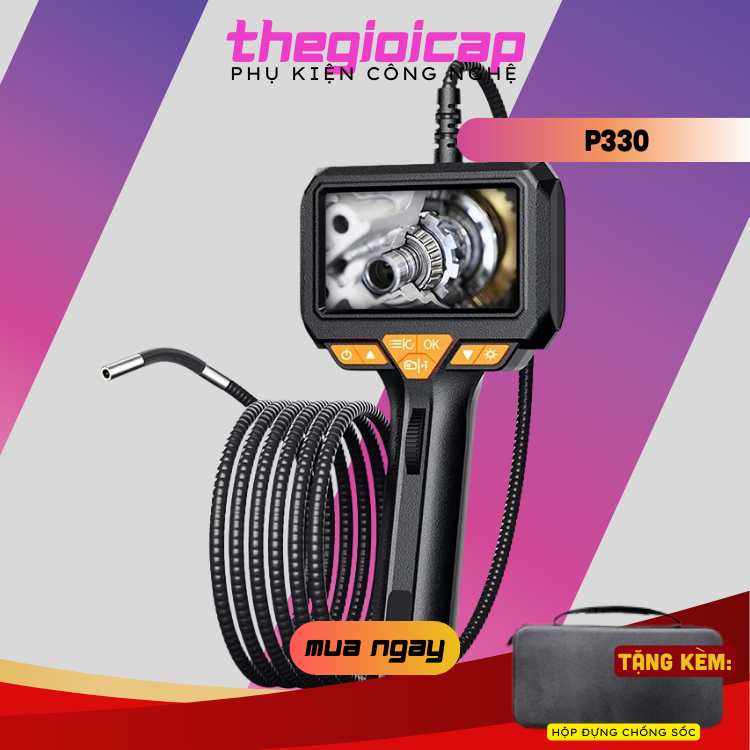 Camera Nội Soi Công Nghiệp Màn Hình HD 4.3 inch, Xoay 360 Độ, Ống kính Đơn 8mm P330 Dài 1m - Hàng Nhập Khẩu