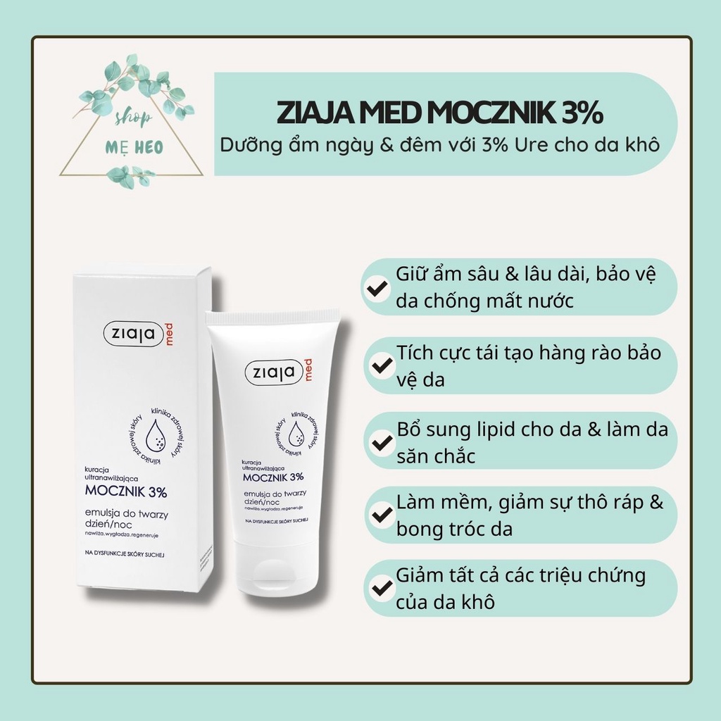 Nhũ Tương Mềm Da 3% Urê 50ml - Ziaja Med 3% Urea Emulsion, Dưỡng Da Cơ Địa, Da Khô