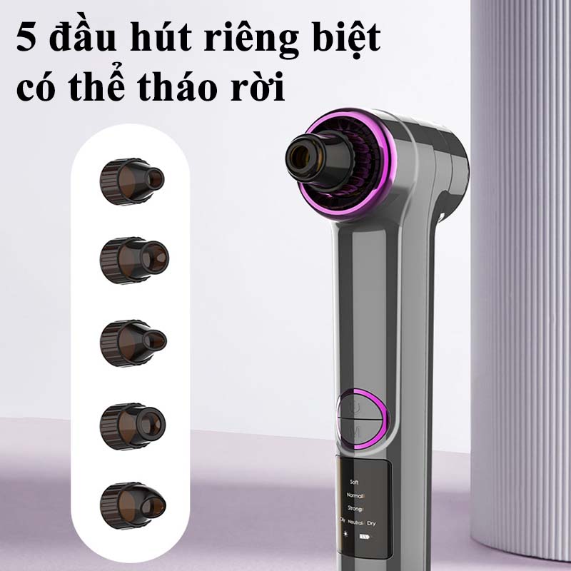 Máy Hút Mụn Đầu Đen Cầm Tay Ba Cấp Độ Hút Sạch Sâu Nang Lông Mụn Bã Nhờn Hiệu Quả Dụng Cụ Làm Sạch Lỗ Chân Lông 5 Đầu Hút Công Nghệ Nén Nóng Giúp Hút Mụn Cám Mụn Đầu Đen  - ML006