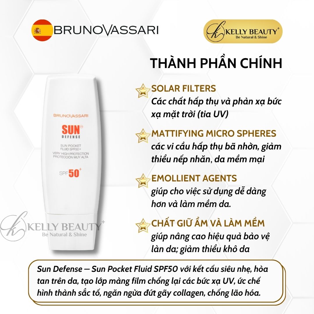 Kem Chống Nắng Cho Da Nhạy Cảm Sun Pocket Fluid SPF 50+ - Bruno Vassari | Kelly Beauty