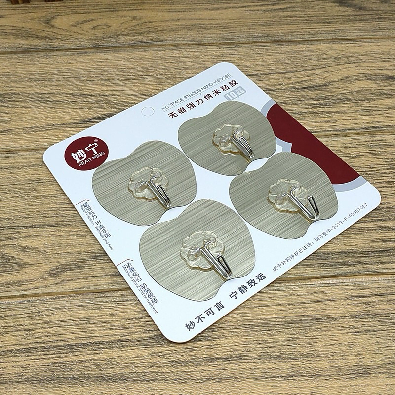 Vỉ 4 móc dán tường cường lực MiaoNing, móc siêu dính hình quả táo