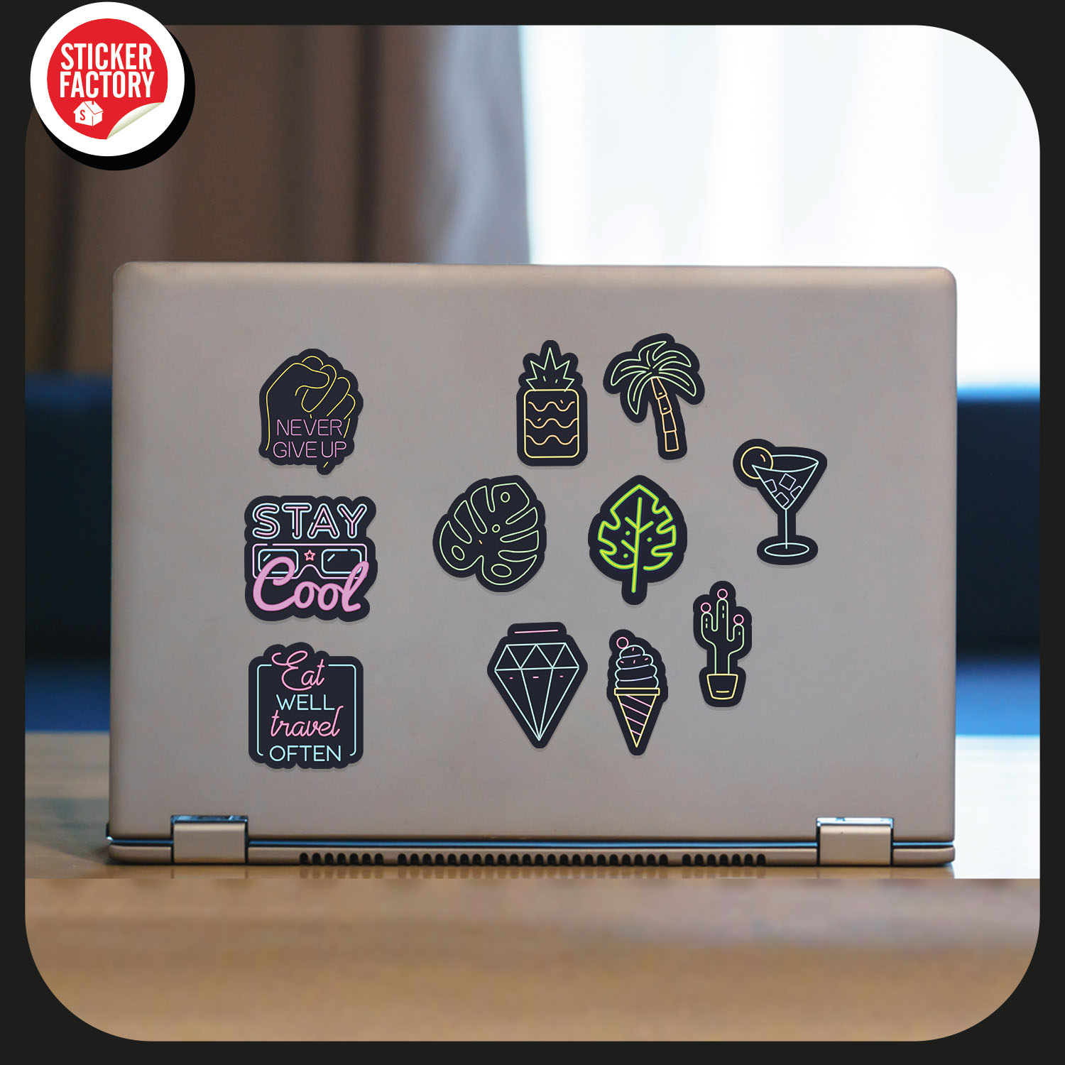 Neon - Set 30 sticker decal hình dán nón bảo hiểm, laptop, xe máy, ô tô - STICKER FACTORY