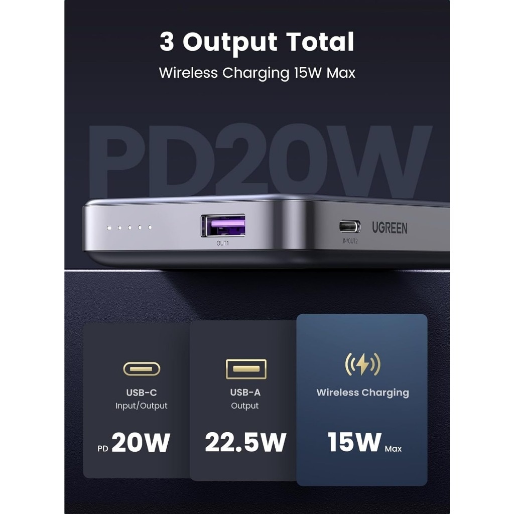 Pin sạc dự phòng hít từ tính Sothing Ugreen PB206 / PB561 10000mAh, công suất max 20w- Hàng chính hãng