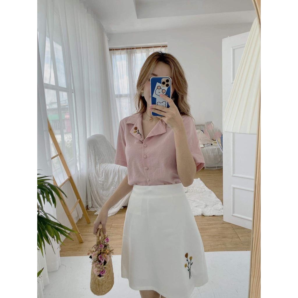 Chân váy thêu hoa bi TIELA - Chân váy chữ A công sở - Hoa bi Skirt