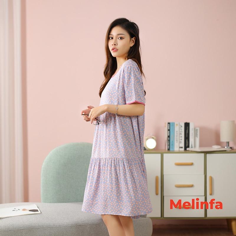 Váy ngủ ngắn tay, đầm mặc nhà freesize xếp tầng trẻ trung vải lanh lụa cotton tự nhiên thoáng mát nhiều màu mã VAV0266