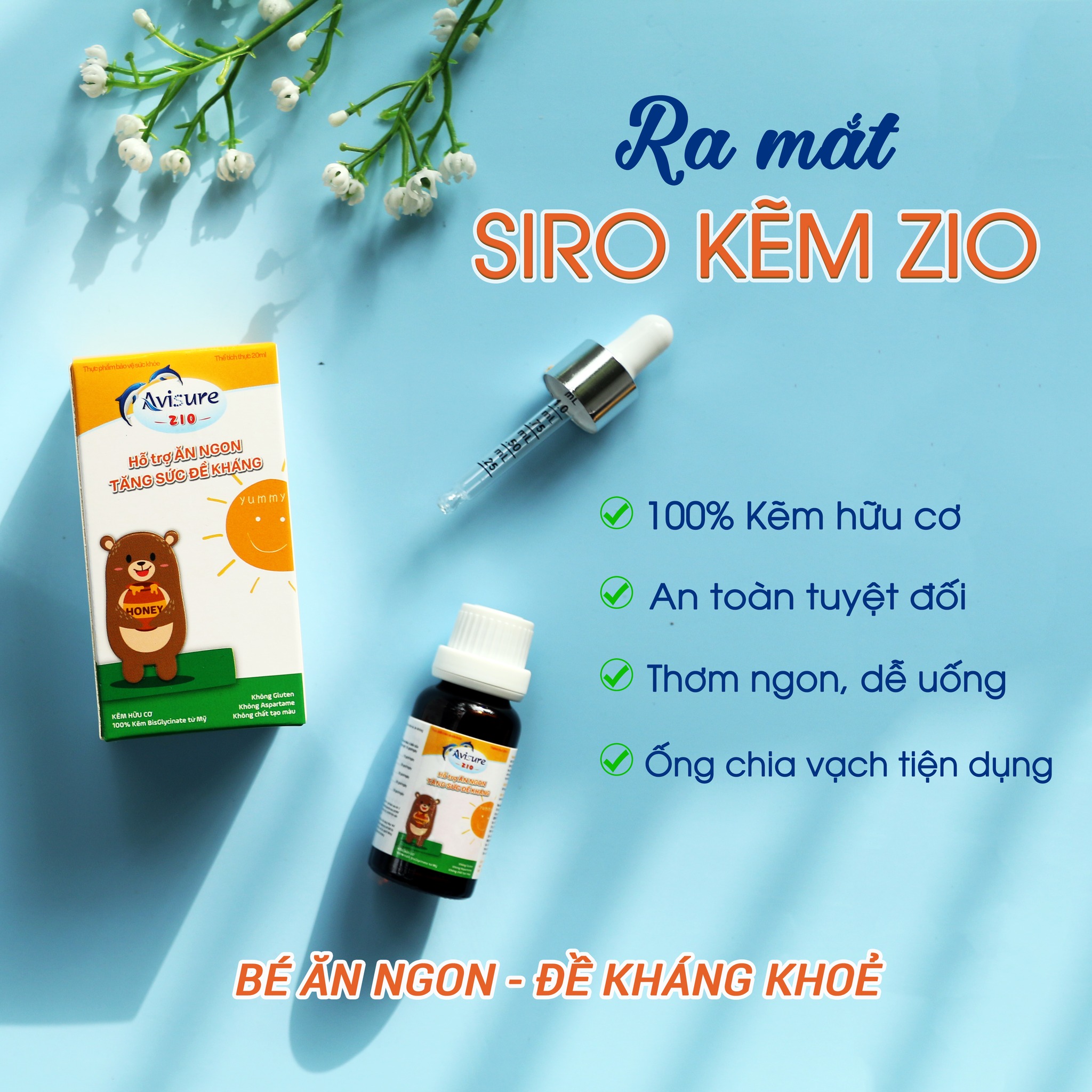 Avisure ZiO kẽm sinh học cho bé biếng ăn, chậm tăng cân 20ml