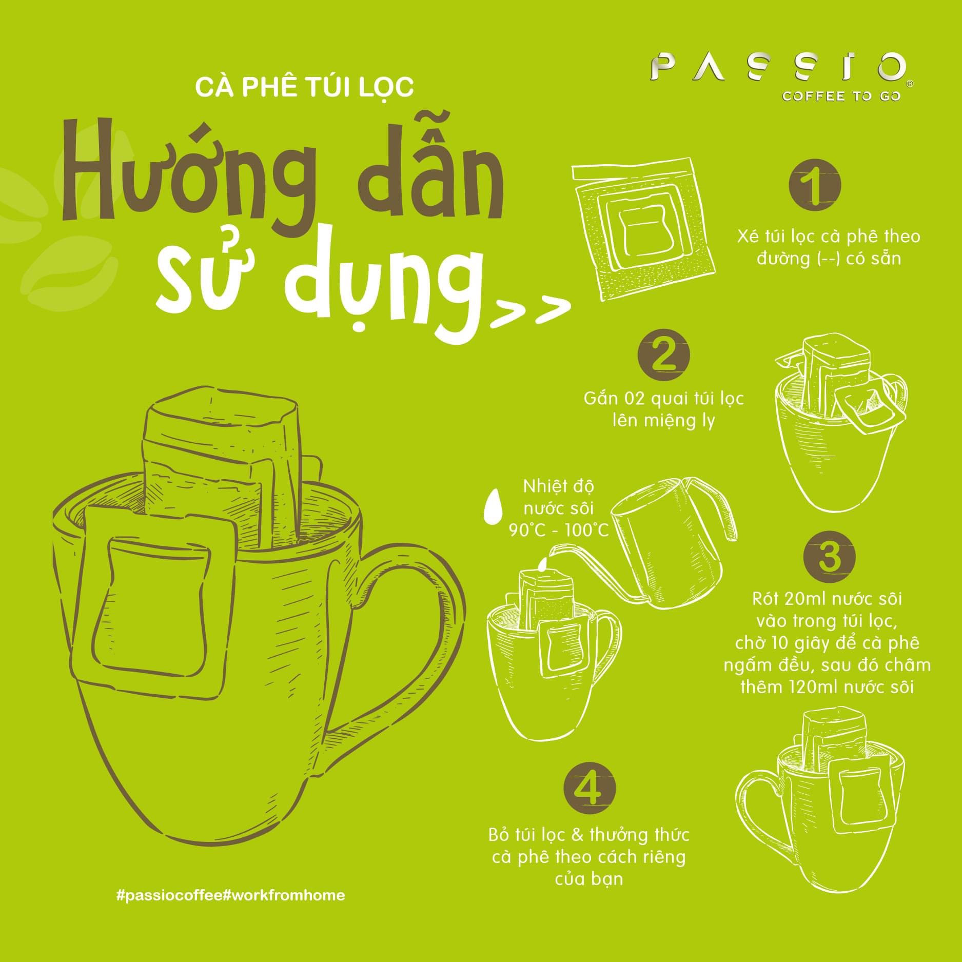 Cà phê túi lọc nguyên chất rang mộc - Passio Coffee (Hộp 10 gói x 10g)