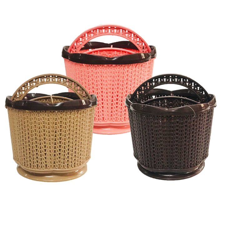 Rổ đựng đồ tròn hoa có quai đa năng kích thước 14 cm x 14 cm x 14 cm