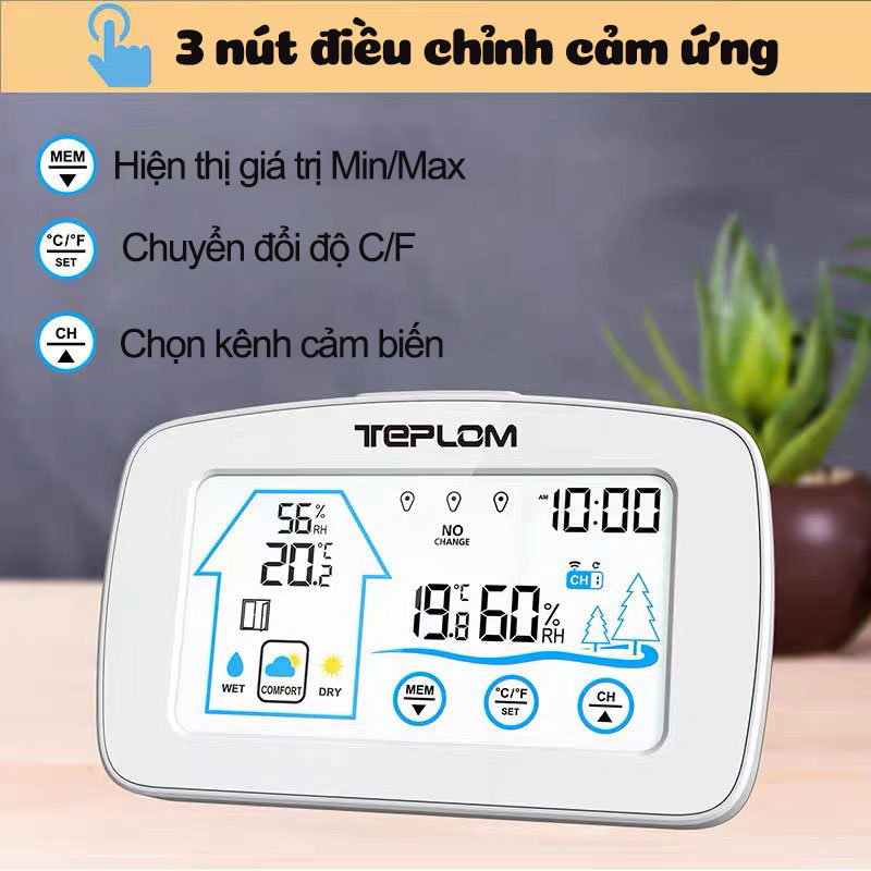 Nhiệt Ẩm Kế Đo Đồng Thời Nhiệt Đồ Và Độ Ẩm 2 Phòng Màn Hình Cảm Ứng Tiện Lợi