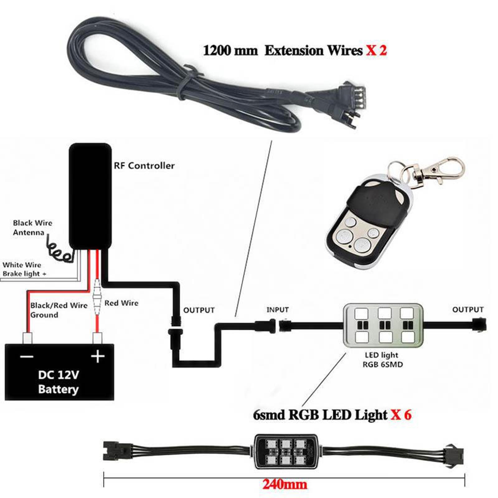 Remote RGB LED Car Interior Brake Lights Strip Lamp Bulb  4x
