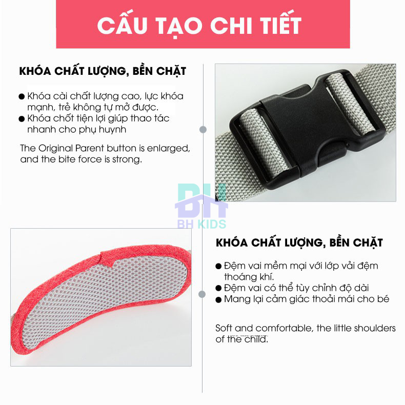 Đai đi xe máy BH Kids an toàn cho bé (từ 1 đến 10 tuổi), chống bụi bẩn, thoáng khí, chắc chắn, phát sáng ban đêm