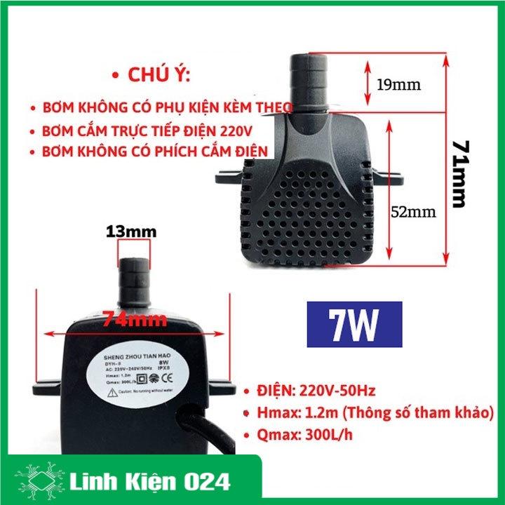 Máy bơm nước chìm mini 4W 7W 13W 16W 18W 25W 30W điện 220V, Bơm quạt hơi nước, Bể cá thủy sinh, Hòn non bộ