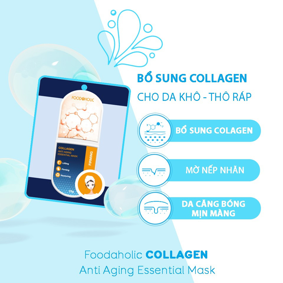 Mặt Nạ Chống Lão Hóa, Bổ Sung Collagen Mờ Nếp Nhăn Foodaholic Firm COLLAGEN Anti Aging Essential Mask 23g
