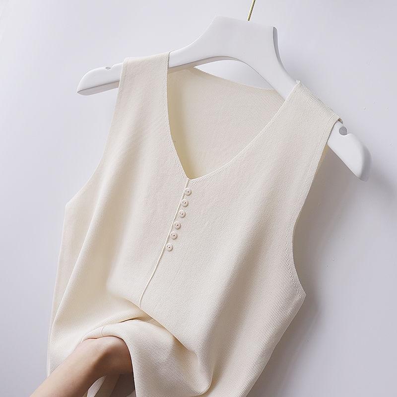 MS565 Áo ba lỗ nữ mùa hè dệt kim đính cúc