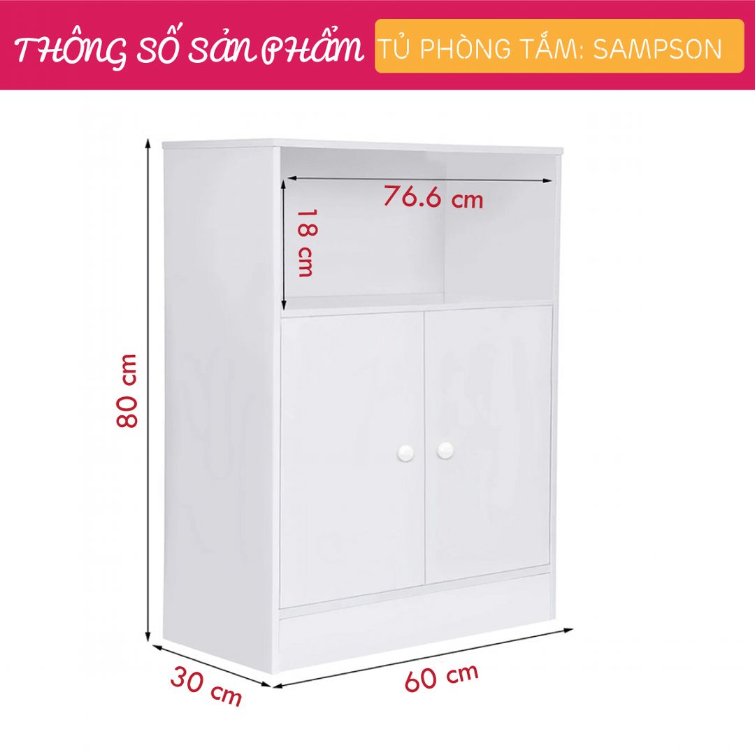 Tủ phòng tắm gỗ hiện đại SMLIFE Sampson | Gỗ MDF dày 17mm chống ẩm | D60xR30xC80cm