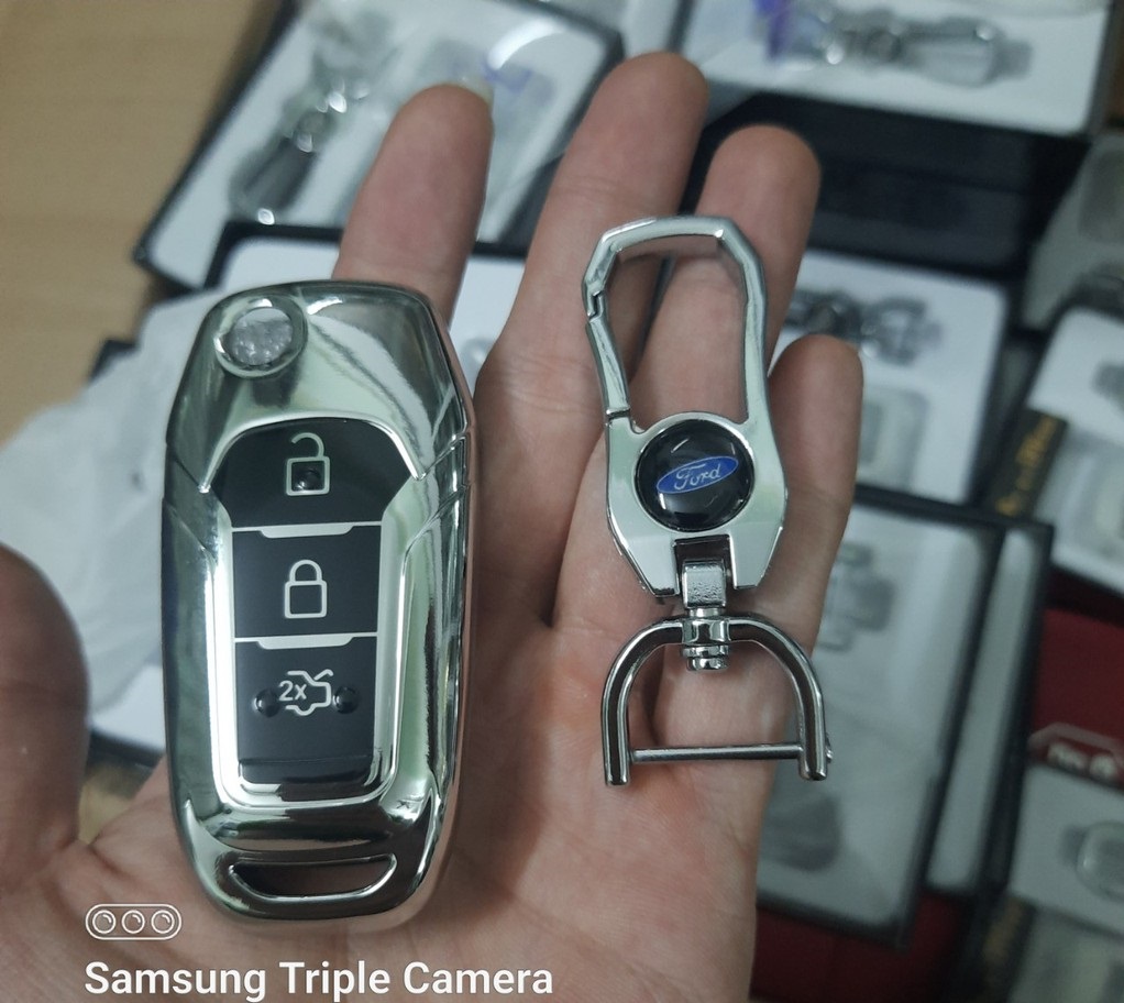 Bao chìa khoá ô tô xe Ford wiltrack, Everest chìa gập nút silicon mạ crom Full hộp