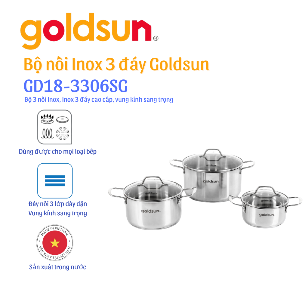 Bộ nồi inox Goldsun GD18-3306SG Hàng chính hãng