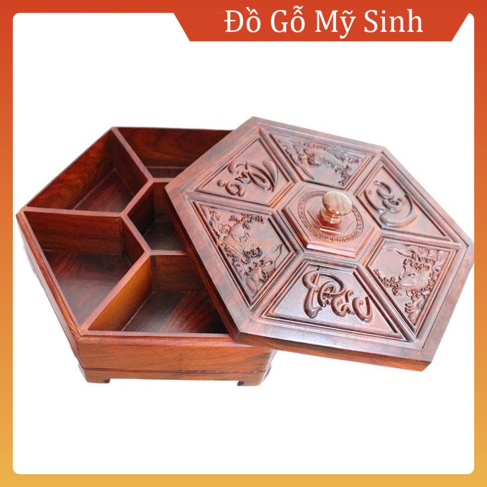 Khay đựng bánh kẹo Tết bằng gỗ, hộp đựng bánh kẹo Tết chất liệu gỗ hương cao cấp để bàn phòng khách