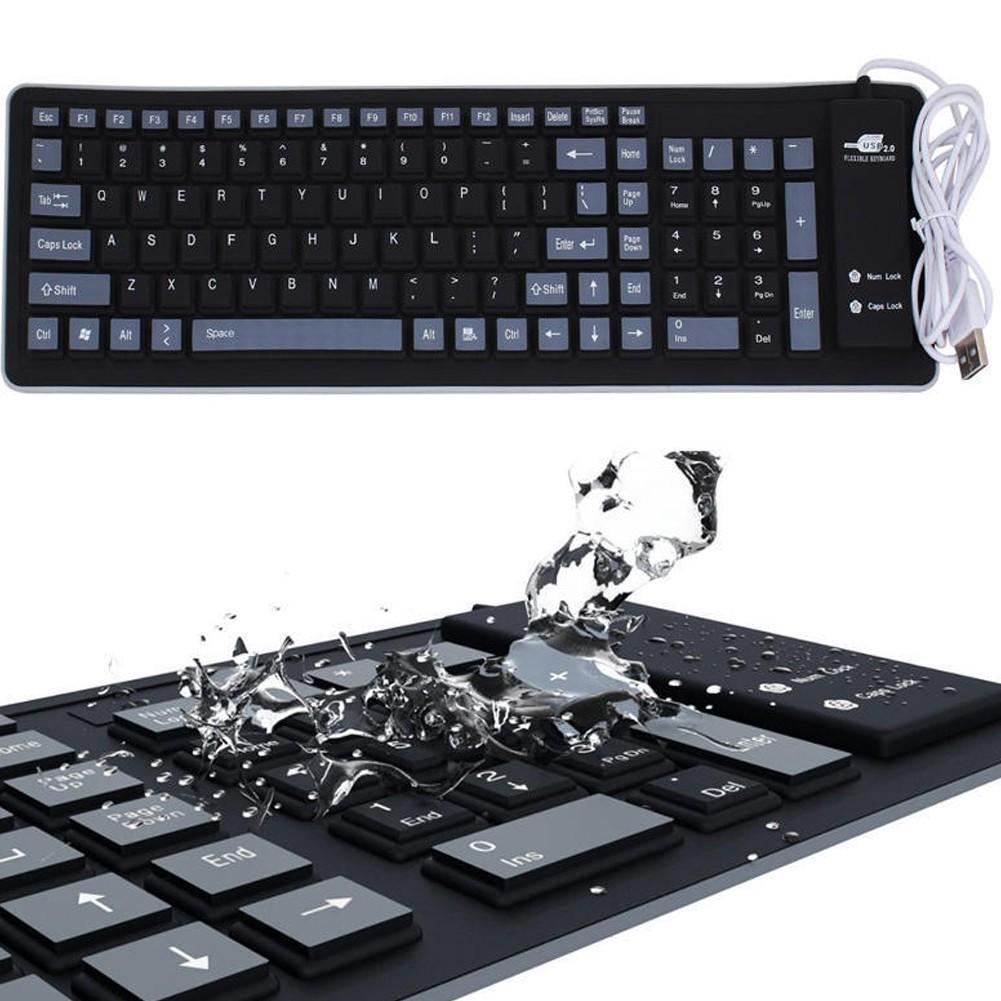 Bàn phím USB không dây làm từ silicon mềm linh hoạt có thể gấp gọn