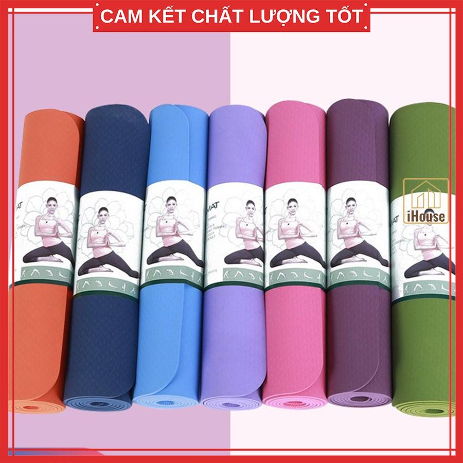 Thảm tập Yoga chống trượt cao cấp 6mm, Tấm thảm Yoga cao su tập tại nhà và đi công tác du lịch tiện lợi