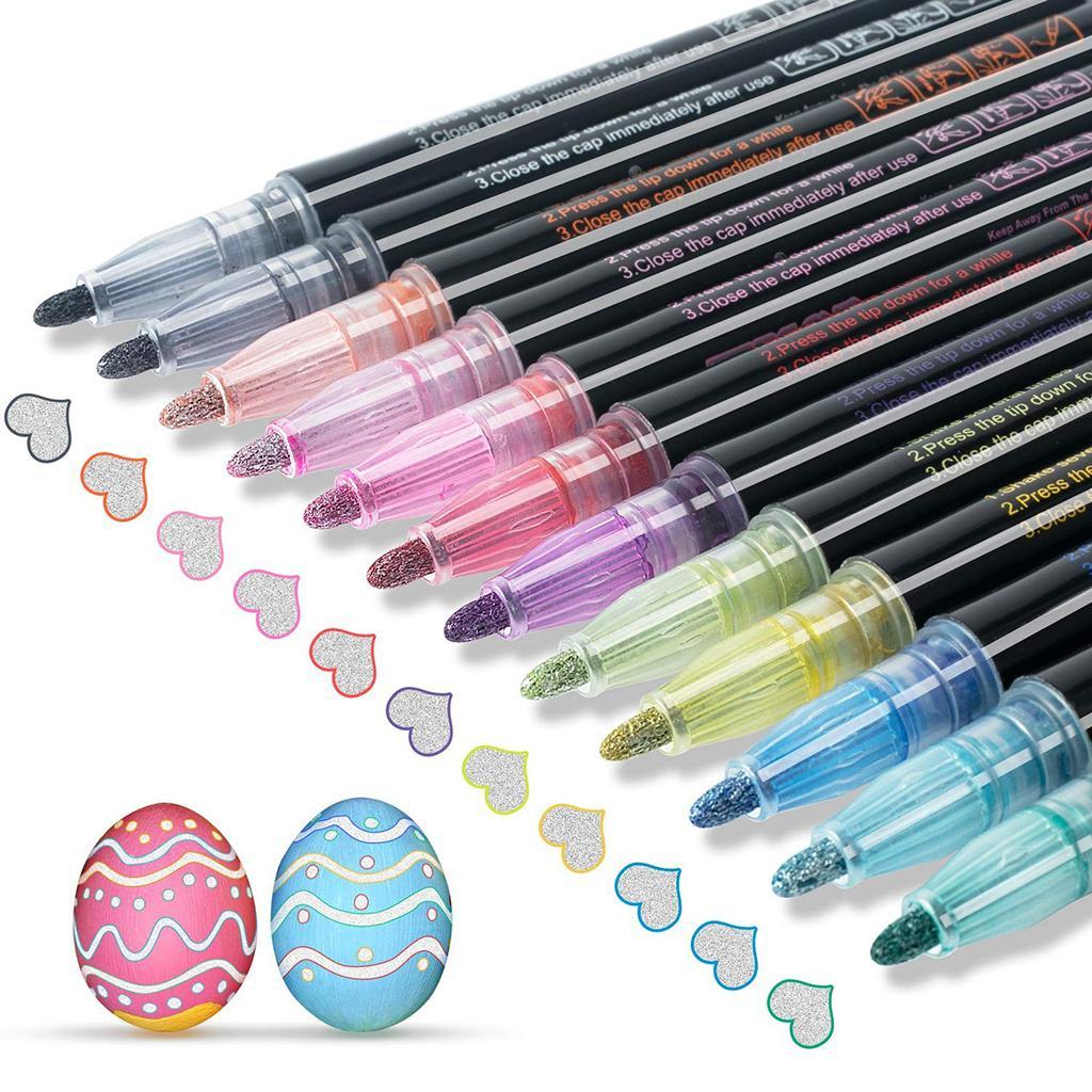 12Pcs Glitter Double Line Outline Pens Arts Drawing Graffiti Doodle Pens DIY