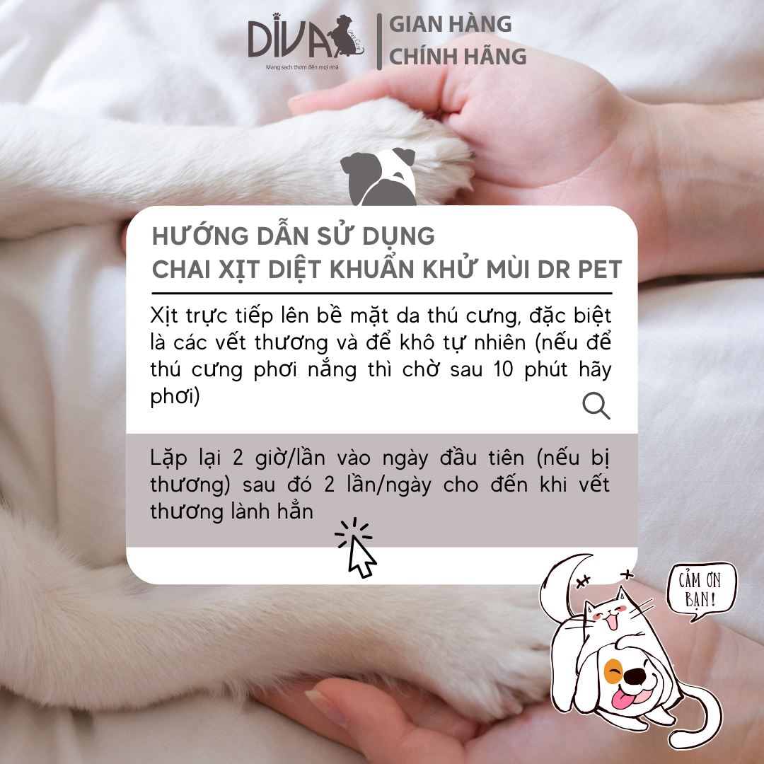 CHAI XỊT KHỬ MÙI NANO BẠC CHO THÚ CƯNG DIVA DR PET - 100ML