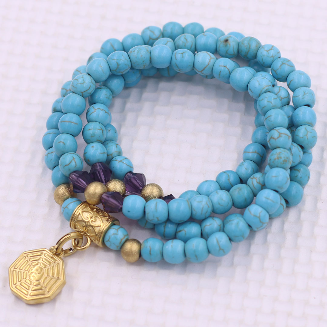 Vòng chuỗi 108 hạt đá thiên hà 6 ly charm bát quái inox - vòng chuỗi niệm Phật, vòng tay chuỗi hạt