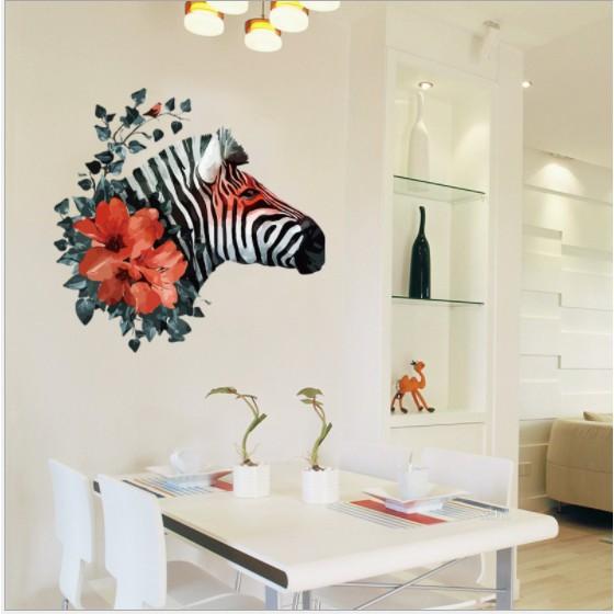 Decal trang trí tường ngựa vằn và hoa