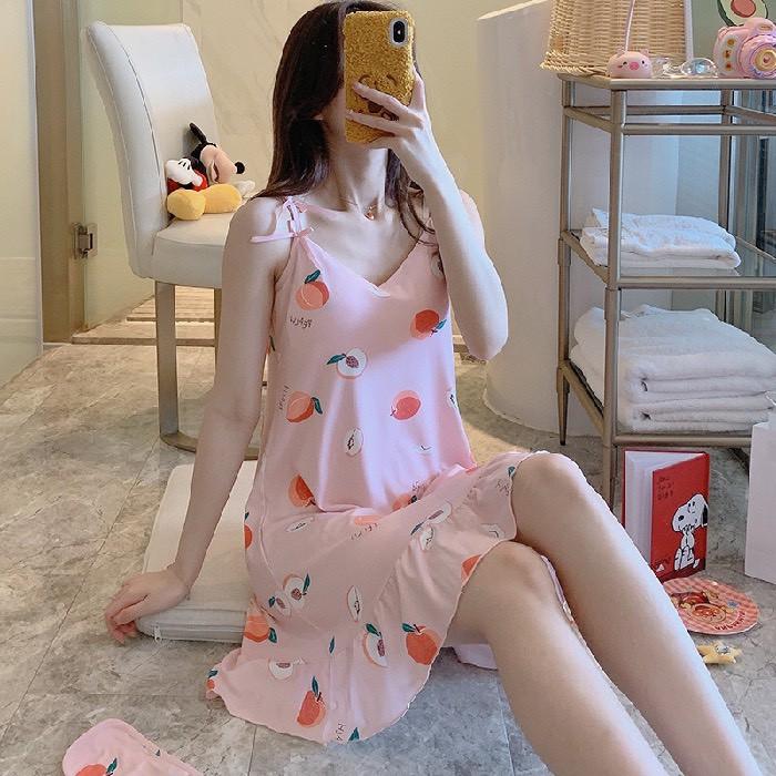 Váy Ngủ 2 dây dễ thương, chất thun mềm mát, mặc nhà, mặc ngủ tặng kèm bịt mắt VNHT80