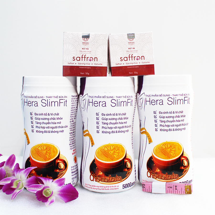 Combo 3 hộp Sữa giảm cân Hera Slimfit 500gr [Chính Hãng] - Giảm 3-7Kg/ 1 Liệu trình [Tặng 1 Mặt nạ Saffron sữa ong chúa và 1 Thước dây]