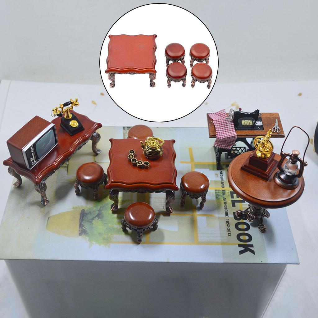 Wooden Dollhouse Furniture Set Dollhouse Miniature Dining Table Chair Wooden Dollhouse Furniture Set