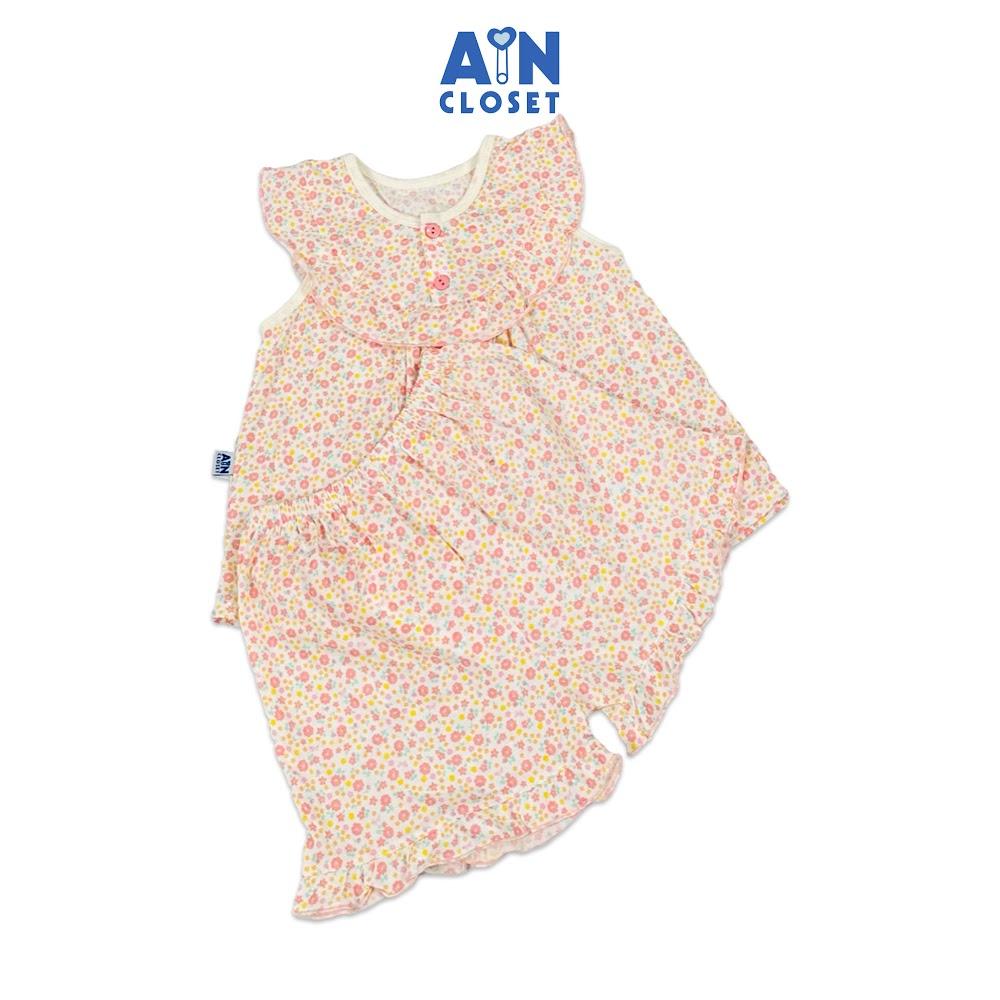 Hình ảnh Bộ quần áo Ngắn bé gái họa tiết hoa Lưu Ly Hồng Vàng thun cotton - AICDBGDRKZIF - AIN Closet