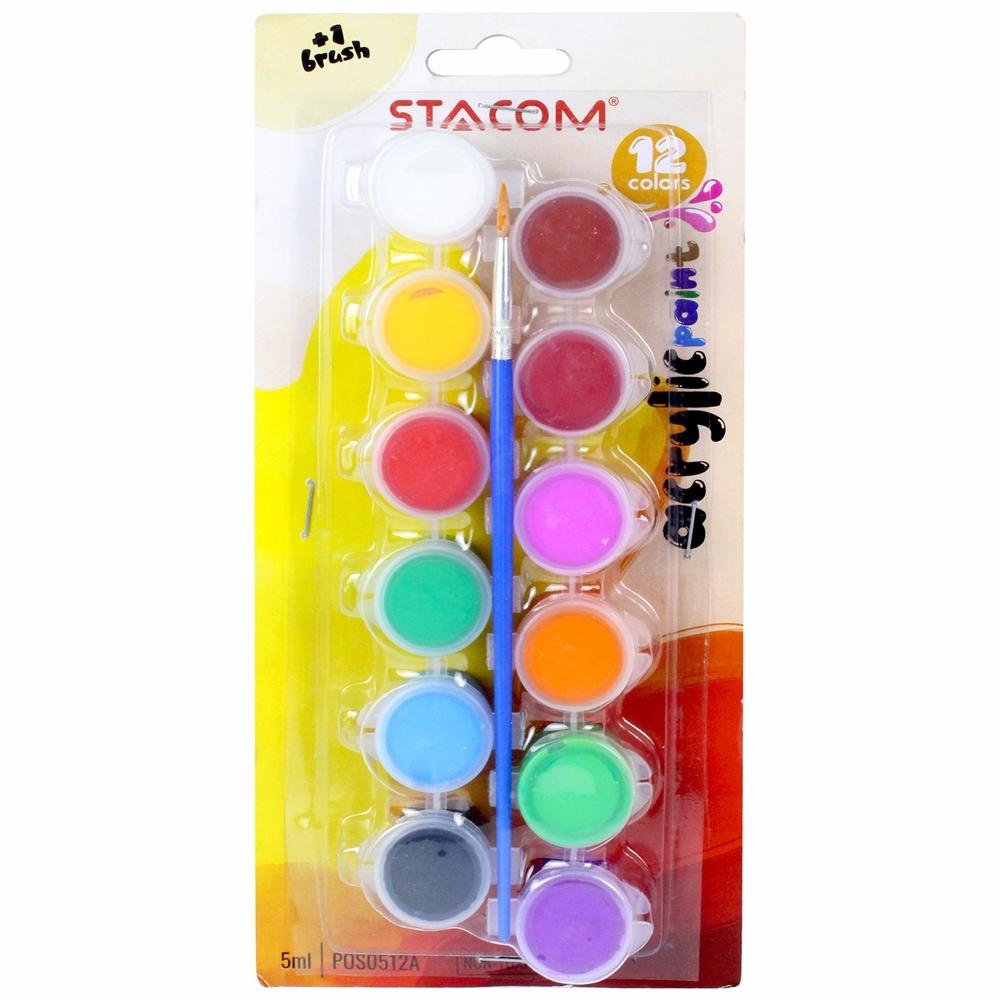 Bộ 12 Hộp Màu Nước Acrylic 5 ml - Stacom POS05-12A