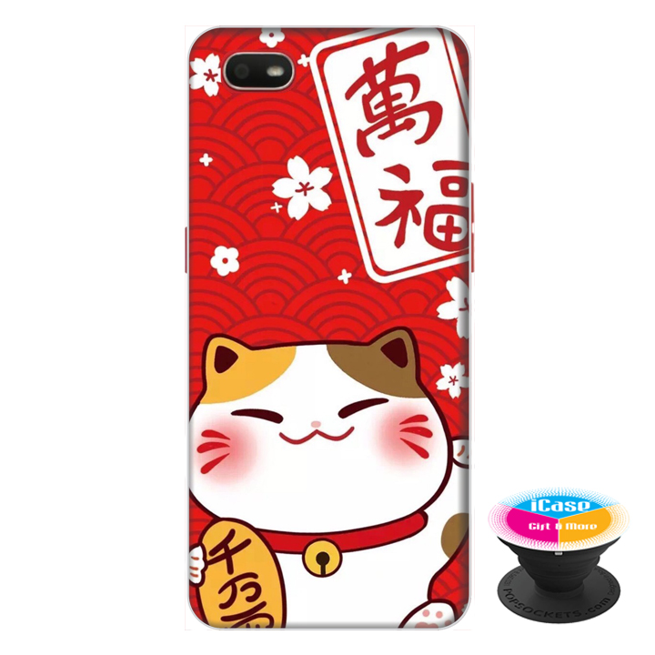 Ốp lưng điện thoại Oppo A1K hình Mèo May Mắn Mẫu 4 tặng kèm giá đỡ điện thoại iCase xinh xắn - Hàng chính hãng