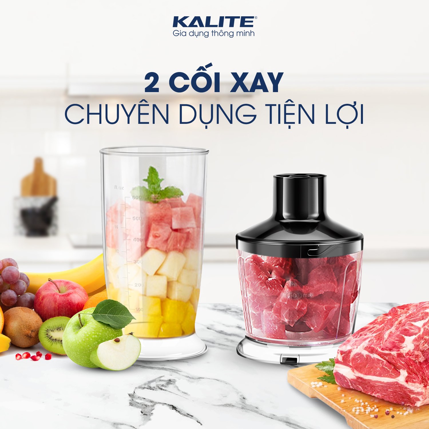 Máy xay cầm tay đa năng Kalite KEB 4111, công suất 400W, lưỡi dao bằng thép không gỉ, 12 cấp tốc độ và 1 cấp tăng cường giúp xay thực phẩm nhanh chóng, hàng chính hãng