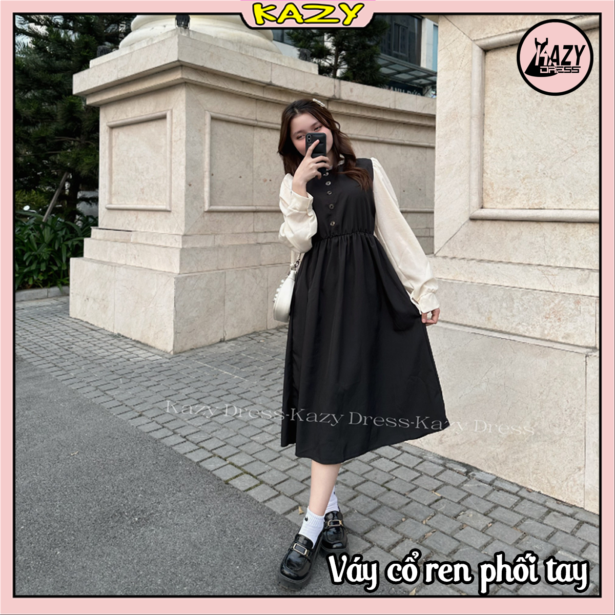 Váy ren cổ cúc tiểu thư siêu xinh KAZY DRESS V001