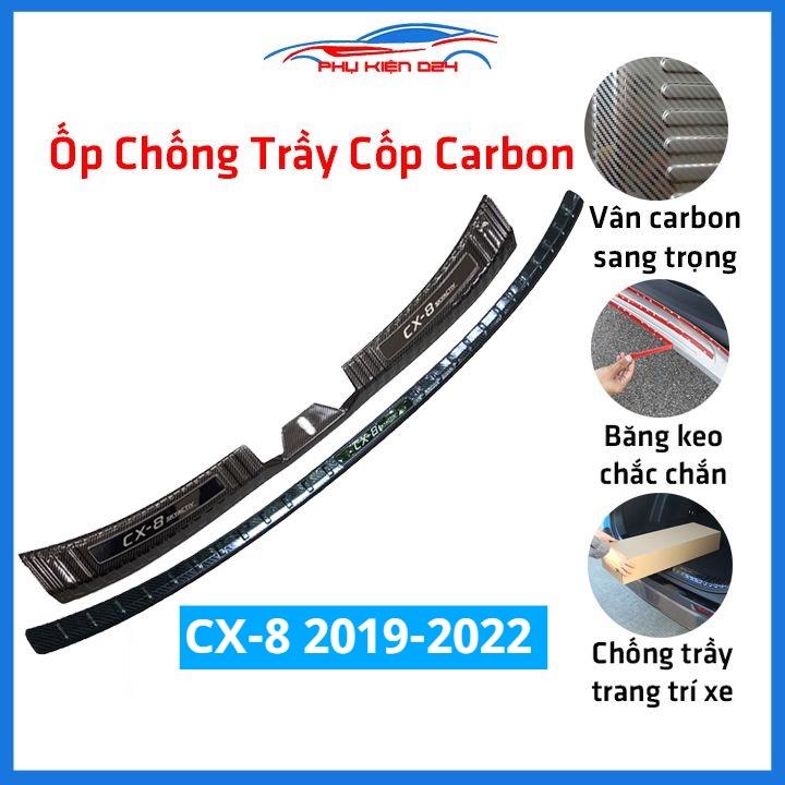 Ốp chống trầy cốp CX8, CX-8 2019-2020-2021-2022 thép không gỉ vân Cacbon bảo vệ xe chống va đập