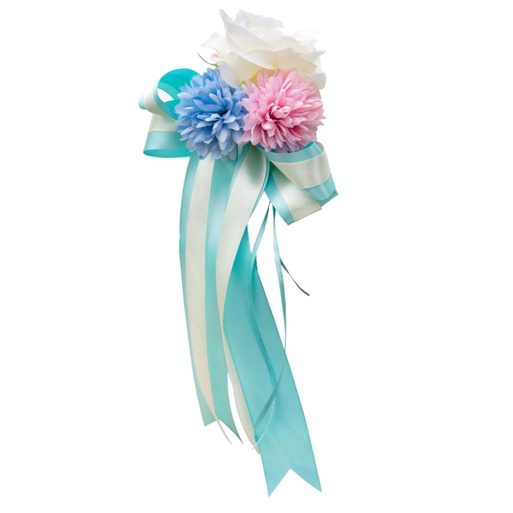 3X Wedding Car Artificial Silk Flower and Ribbon Party Decor Kit Blue and Pink