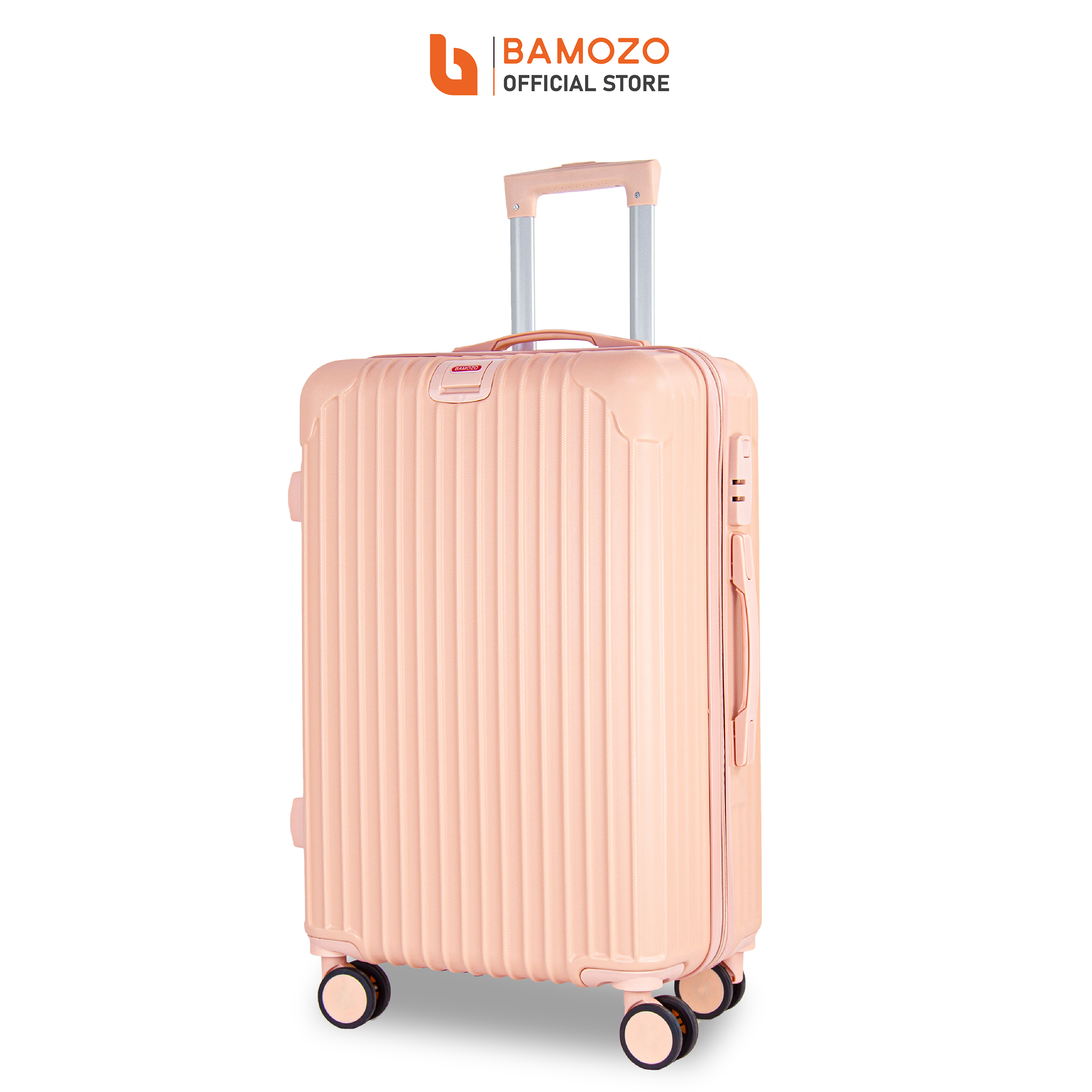 Vali du lịch BAMOZO 8801 MÀU HỒNG NHẠT size 20/24, vali kéo nhựa được bảo hành 5 năm