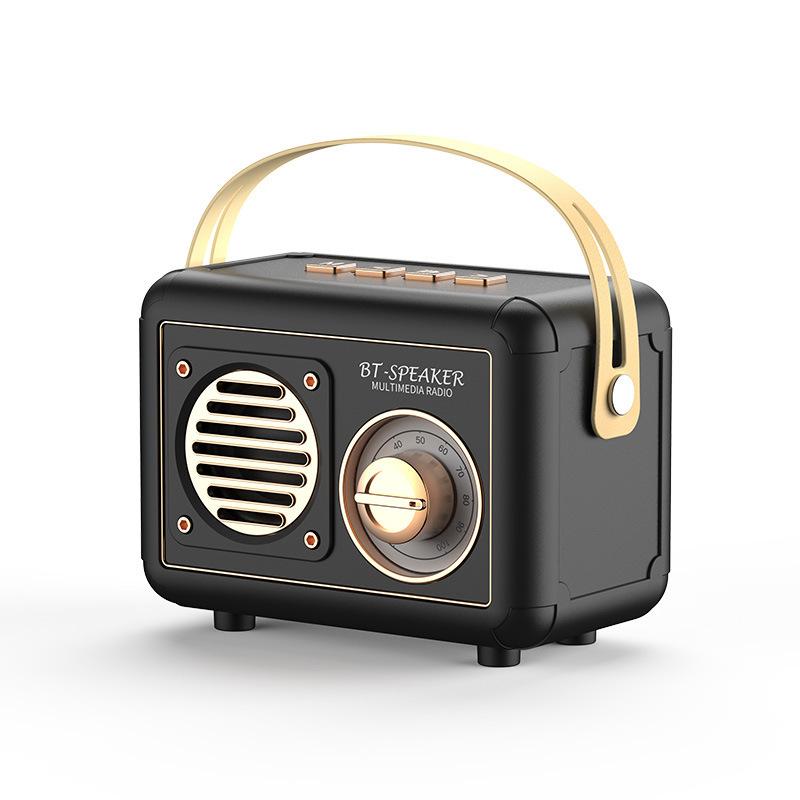 Nâng cấp Retro Bluetooth5.1Speaker Hộp âm thanh di động Đài FM cổ điển Máy nghe nhạc toàn dải 5W Hỗ trợ thẻ TF Phát USB Màu sắc: Đen