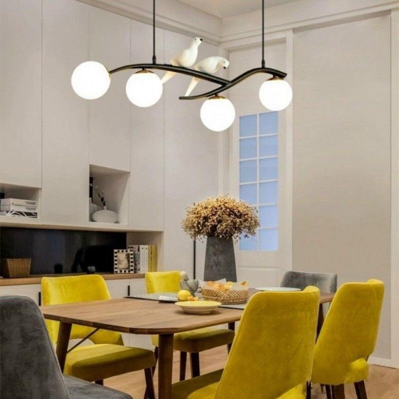 Đèn thả bàn ăn, trang trí phong cách Bắc Âu, thân mạ vàng 4 chao thủy tinh HL385-4