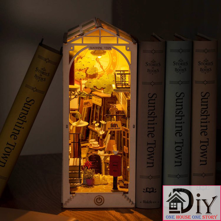 [Công tắc cảm ứng]Mô hình Book nook tự lắp ráp bằng gỗ 3D Rolife Sunshine Town TGB02 - Quà tặng sinh nhật giáng sinh